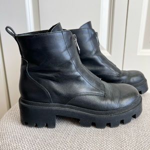 Marc Fisher MFZippa chunky lug sole leather combat boots black Womens size 6.5